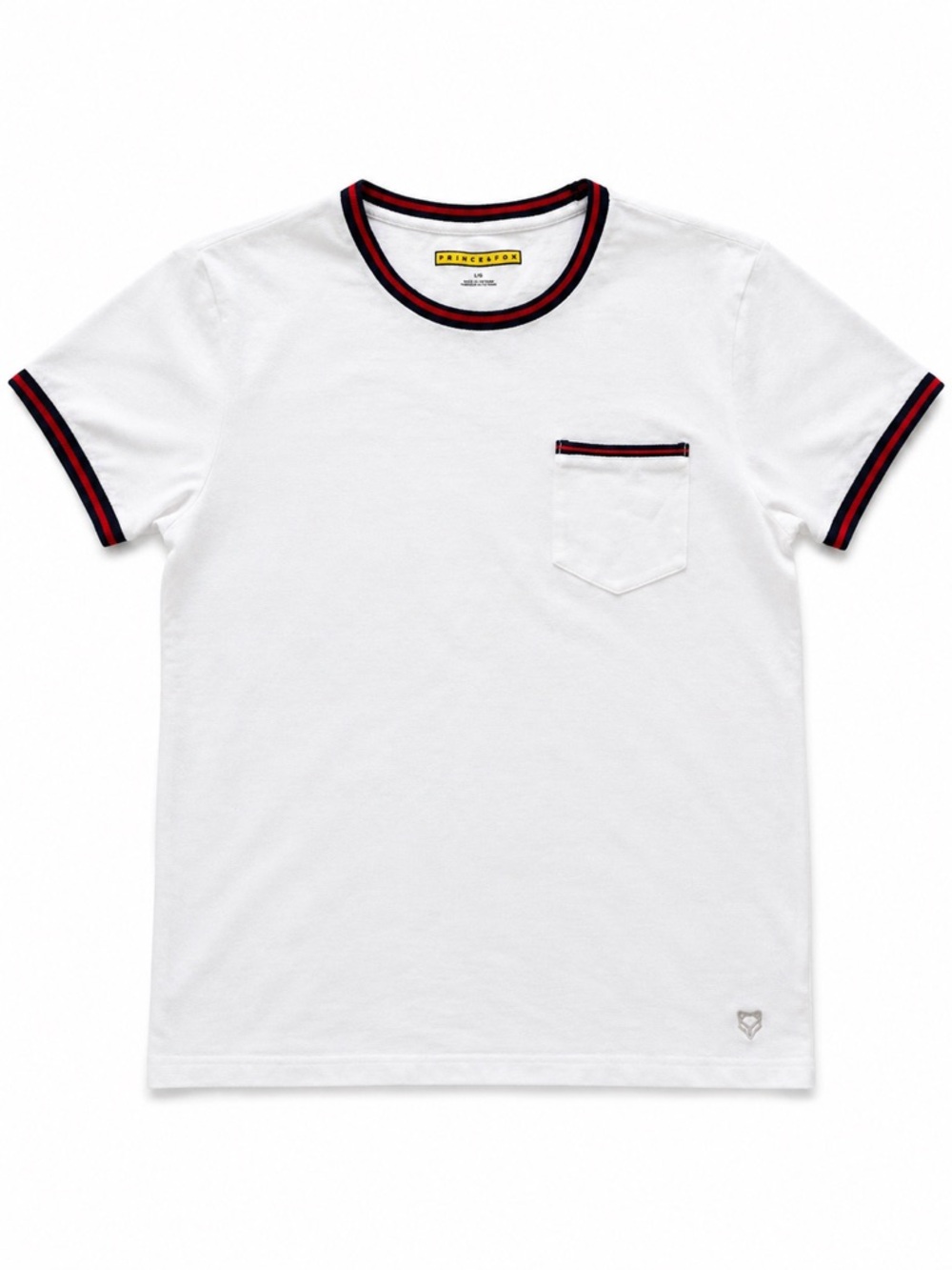 Prince & Fox Men Short Sleeve Pocket T-Shirt White Contrast Trim Large